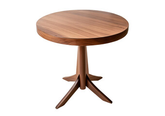 Modern brown wooden round table, isolated on a transparent or white background