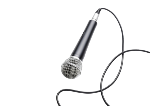 Microphone with cable, isolated on a transparent or white background
