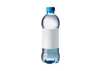 plastic water bottle with blank label template isolated on a transparent or white background