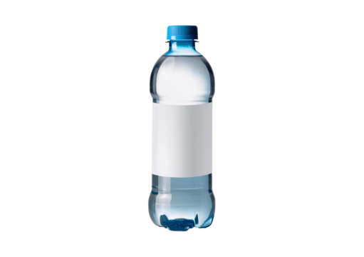 plastic water bottle with blank label template isolated on a transparent or white background