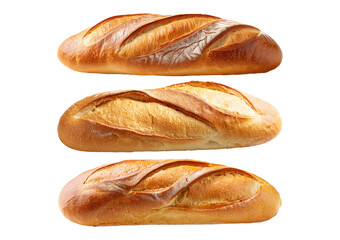 Collection french loaf bread isolated on a transparent or white background