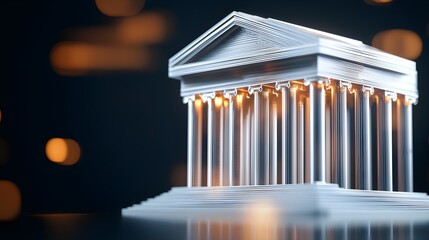 Obraz premium A detailed 3D model of a classical building with columns, representing architecture, history, and culture in a digital format.