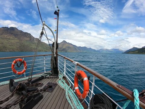 TSS Earnslaw steamship sailing on lake Wakatipu, Queenstown, New Zealand 