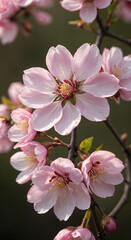 Obraz premium Delicate Pink Cherry Blossom Flowers Blooming in Springtime Against Dark Background