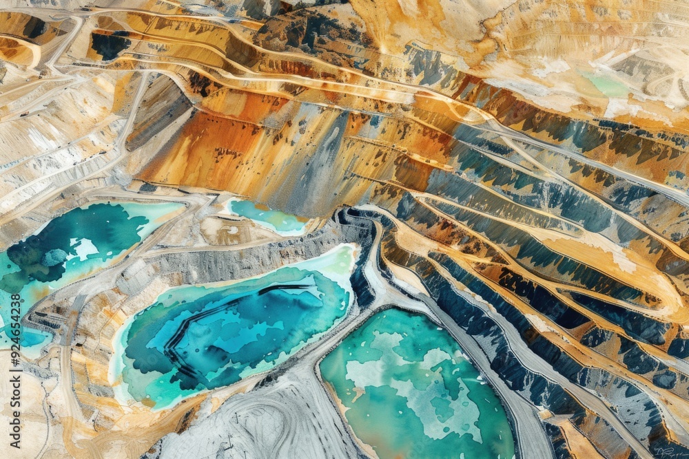 Aufkleber aerial view of a large open-pit mine site with excavation equipment and surrounding terrain