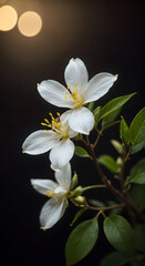 Obraz premium White Daisy Flower with Yellow Center in Full Bloom Under Soft Lighting Against a Dark Background
