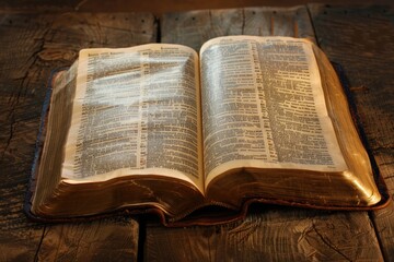 Obraz premium A person holds an open bible on a wooden table, perfect for devotional or study purposes