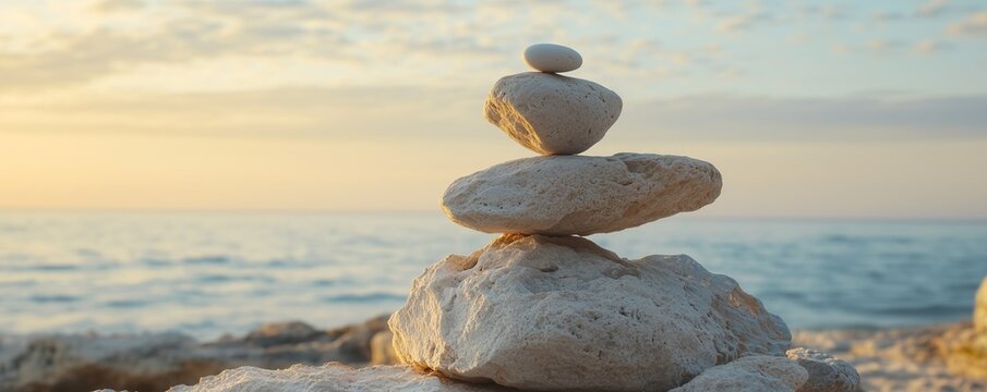 Balancing the stones. Rock balance. The art of finding balance. Relaxation, meditation, retreat. Mental balance