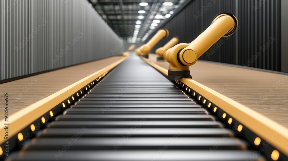 Poster robotic arms assembling car bodies on a modern production line in an advanced factory setting