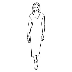 Hand drawn beautiful young woman . Fashion woman. Stylish cute girl Sketch.
