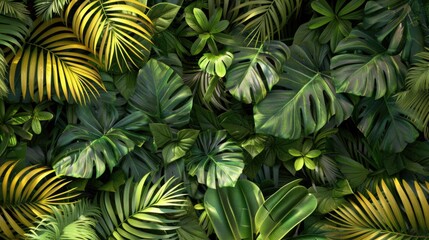 A collection of green and yellow leaves on a stem