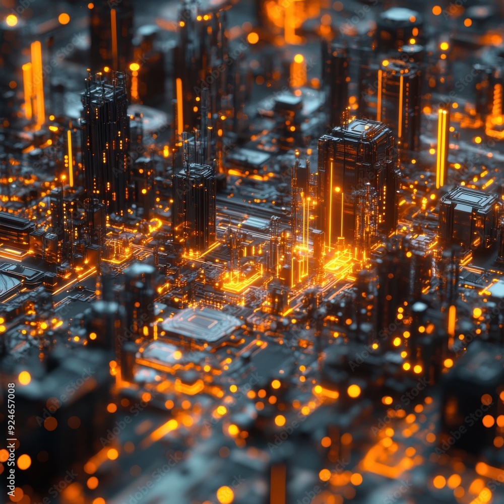 Poster futuristic ai optimization in smart city - abstract technological visualization