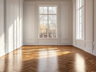 Obraz premium A large room with a window and white walls