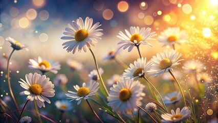 dreamy soft focus isolated daisy chain whimsical romantic nostalgia warm sunlight gentle breeze carefree innocence tender loving memory soft colors peaceful atmosphere