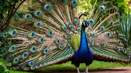 Obraz premium Peacock Displaying Feathers