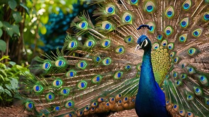 Obraz premium Peacock Displaying Feathers