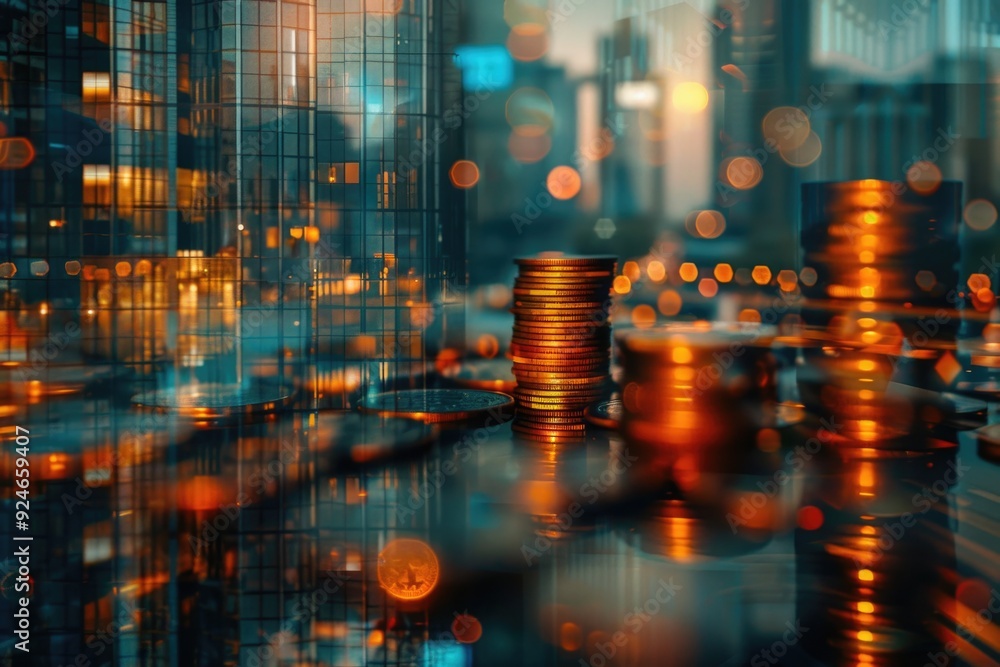 Poster a pile of coins sits on a table surface