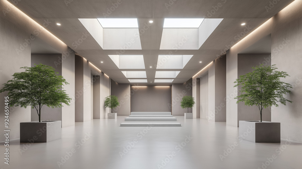 Aufkleber a brutalist pet store featuring geometric concrete forms large open spaces and natural light floodin