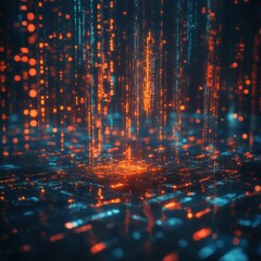 Obraz premium Digital Evolution - AI Algorithm in Futuristic Environment with Glowing Technology and Binary Code