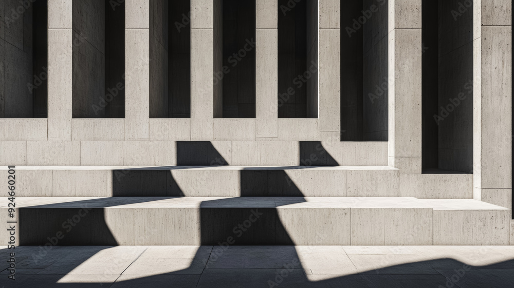 Poster a close up of brutalist architectural details sharp edged concrete panels and deep shadows highlight