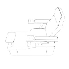 Spa chair outline for washing clients feet. Massage chair contour isolated white background. Vector illustration. Side view.
