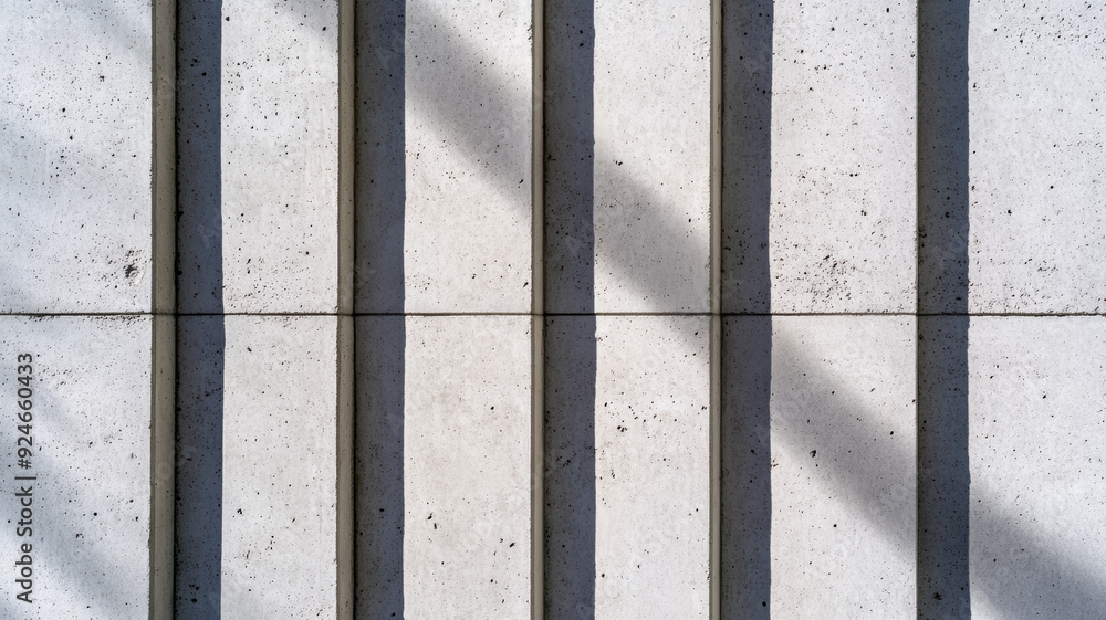 Poster a close up of the textured concrete facade of a brutalist structure with shadows emphasizing the raw