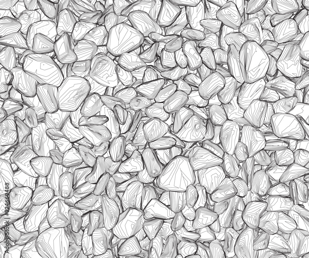 Poster outline background with outline of many stones from black lines isolated on white background. vector