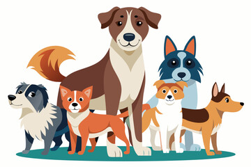 Five Cartoon Dogs Standing on Green Grass
