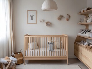 A nursery with a crib and a basket of toys