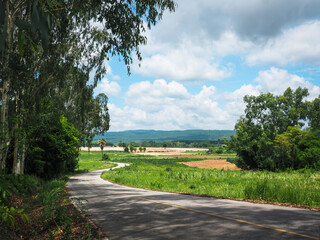 Countryside road route in Thailand, farm view 
