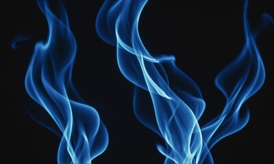 Abstract blue smoke swirls against black background