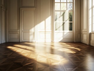 Fototapeta premium A large room with a window and a wooden floor