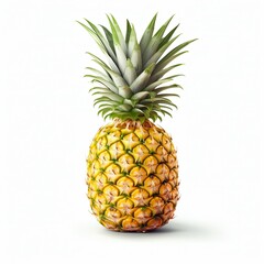 Fototapeta premium A ripe, juicy pineapple with bright yellow color and green, spiky leaves. High in vitamin C, this tropical fruit offers essential nutrients in a single, refreshing image.