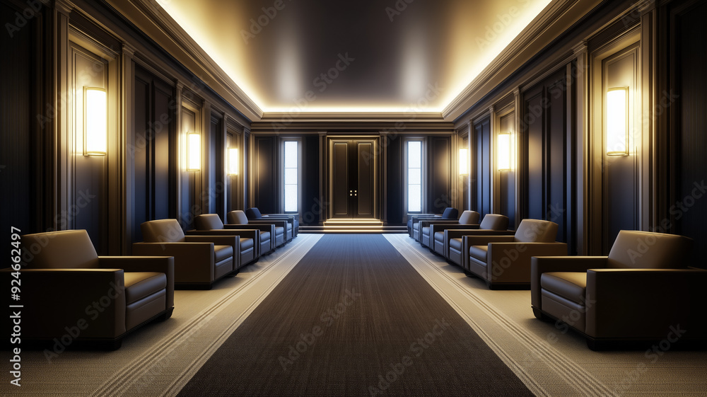 Aufkleber a home theater with ambient lighting from wall sconces and floor level leds creating an immersive vi