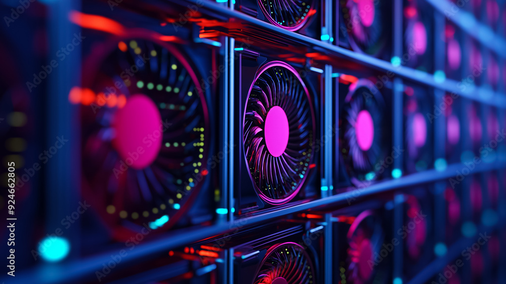 Aufkleber a massive cryptocurrency mining farm with rows of mining rigs powerful fans for cooling and a high t