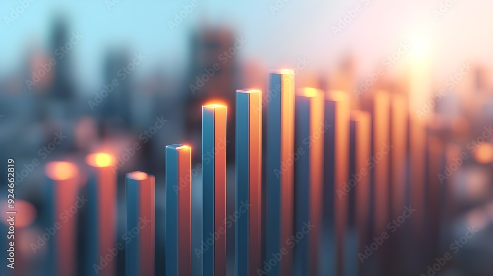 Poster a vibrant visualization of growth represented by glowing bars, symbolizing data analysis and financi
