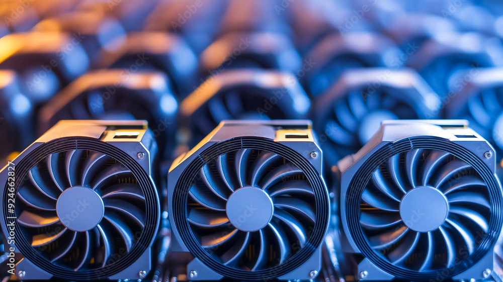 Aufkleber a massive cryptocurrency mining farm with rows of mining rigs powerful fans for cooling and a high t