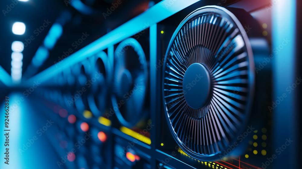 Aufkleber a massive cryptocurrency mining farm with rows of mining rigs powerful fans for cooling and a high t
