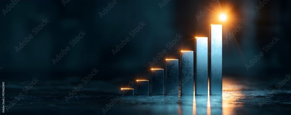 Poster a visual representation of growth with ascending bar graph segments illuminated, symbolizing progres