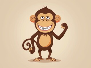 Obraz premium Cheeky monkey standing and making a face clipart, simple cartoon 2D, flat art