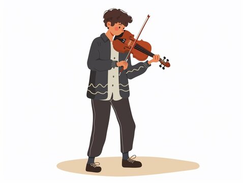 Violinist Rehearsing For A Concert Clipart, Flat Vector Art, Orchestral Performance, Simple Cartoon 2D