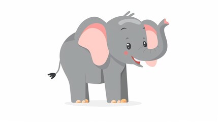 Naklejka premium Friendly elephant standing with trunk up clipart, simple cartoon 2D, flat art