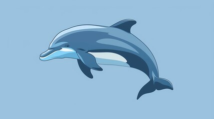 Fototapeta premium Playful dolphin standing on tail clipart, simple cartoon 2D, flat art