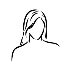 Silhouette of a head of a sweet lady. A girl shows a hairstyle of a woman