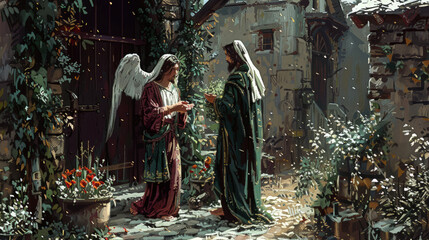 Obraz premium Christian religious background in colorful pixel-art style.