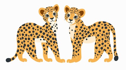 Cute leopards standing side by side clipart, simple cartoon 2D, flat art