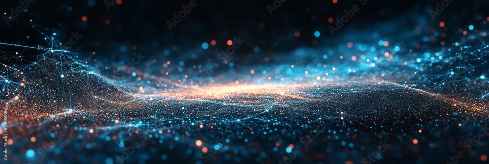 Poster a captivating abstract background with a blue and orange digital data flow, symbolizing connectivity