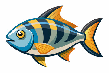 Cartoon Illustration of a Striped Fish with Yellow Fins