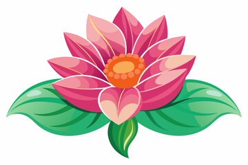 Pink Lotus Flower with Green Leaves Illustration