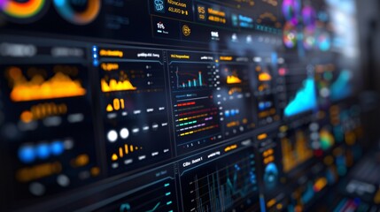 Naklejka premium Highly detailed photograph of a digital dashboard showing brand awareness graphs and charts